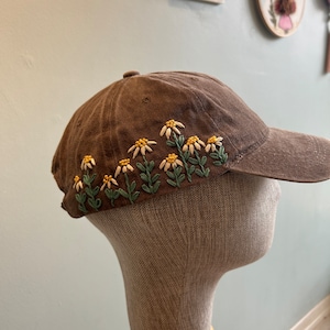 Embroidered Baseball Cap,Hand Embroidered,Wildsflowers Hand Embroidered Hat,Floral Embroidered Cap,Birthday Gift,Gift For Women,Summer Cap