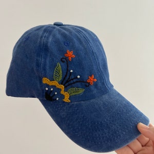 Embroidered Baseball Cap,Hand Embroidered,Wildsflowers Hand Embroidered Hat,Floral Embroidered Cap,Birthday Gift,Gift For Women,Summer Cap