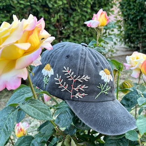 Embroidered Baseball Cap,Hand Embroidered,Wildsflowers Hand Embroidered Hat,Floral Embroidered Cap,Birthday Gift,Gift For Women,Summer Cap