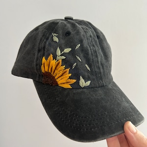 Embroidered Baseball Cap,Hand Embroidered,Wildsflowers Hand Embroidered Hat,Floral Embroidered Cap,Birthday Gift,Gift For Women,Summer Cap