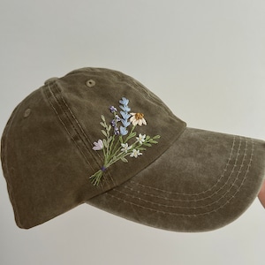 Embroidered Baseball Cap,Hand Embroidered,Wildsflowers Hand Embroidered Hat,Floral Embroidered Cap,Birthday Gift,Gift For Women,Summer Cap