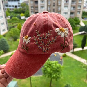 Embroidered Baseball Cap,Hand Embroidered,Wildsflowers Hand Embroidered Hat,Floral Embroidered Cap,Birthday Gift,Gift For Women,Summer Cap