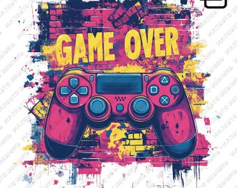 Game Over PNG, Graffiti Gaming Sublimation Design, Digital Gamer Shirt Graphic, Streetwear Art for T-shirt, Video Game Printable