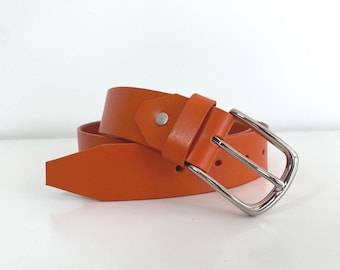 オレンジ レザー ベルト 装飾バックル 美品】オレンジ レザー ベルト