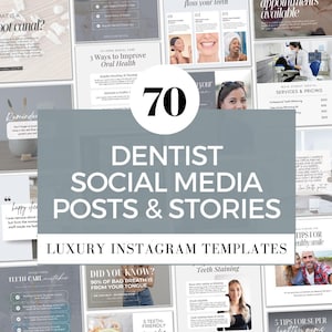 Dentist Social Media Bundle, Premium Zahnärzte Marketing, Social Media Posts und Beschriftungen für Zahnärzte, 70 anpassbare Canva Vorlagen