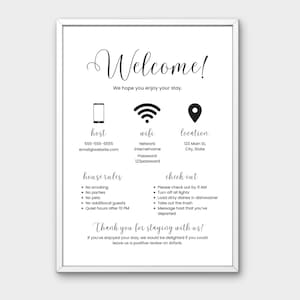 Welkomstbord voor verhuurders van korte termijn verhuur, bewerkbare Airbnb-sjabloon, vakantie STR afdrukbaar, VRBO wifi digitale download, check-in gids voor gasten