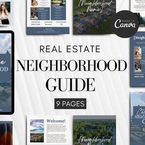 Neighborhood Guide, Real Estate Local Guide Template, Welcome guide, City guide, Around The Neighborhood Handout, Realtor Template Canva