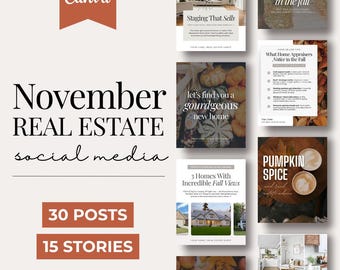November Realtor Instagram Posts, Real Estate Social Media Templates, November Posts Real Estate Fall Marketing, Autumn Social Media Canva