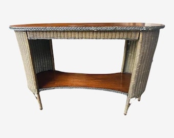 Consola antigua Lloyd Loom de mimbre y madera de cerezo, década de 1920 - Vintage