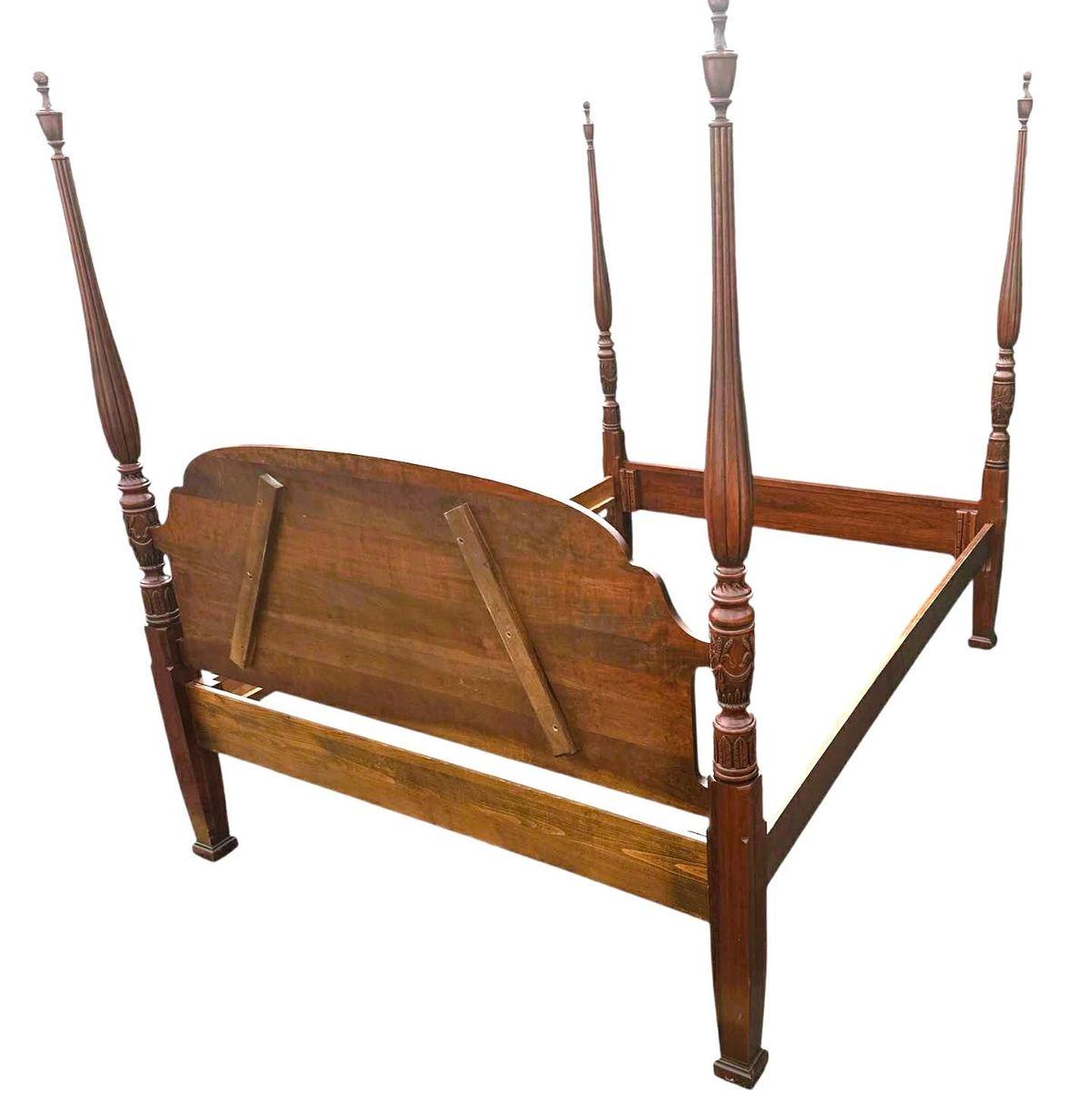 Vintage Queen Size Solid Cherry Wood Four Poster Rice Bed - Late 20th ...
