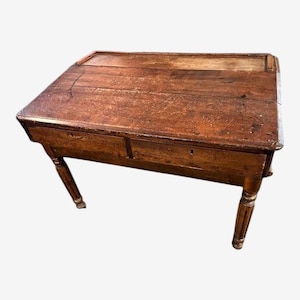 19th Century Antique Walnut Slant Top Merchant Drafting Desk - 48" W X 46" D X 37" H