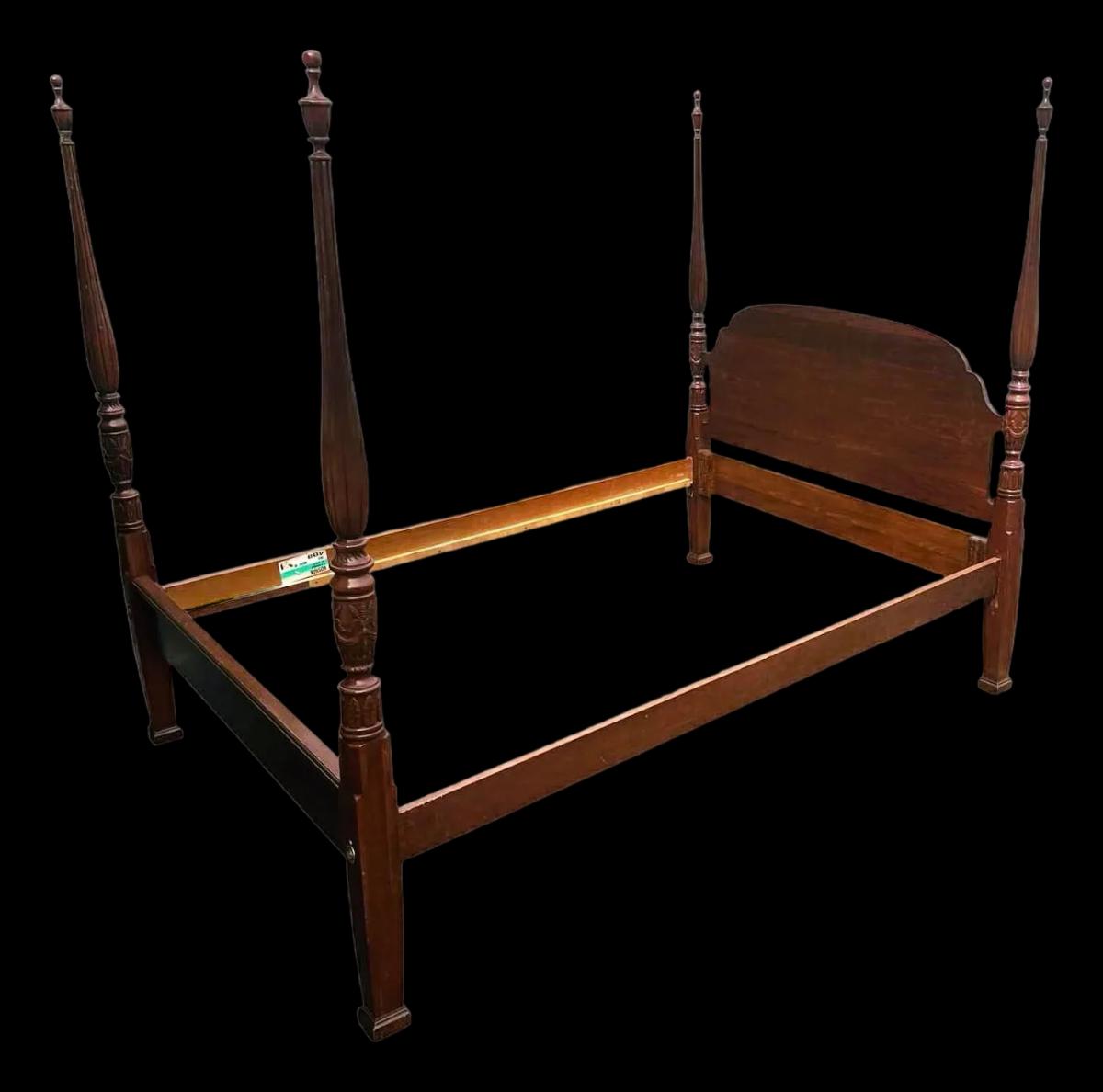 Vintage Queen Size Solid Cherry Wood Four Poster Rice Bed - Late 20th ...