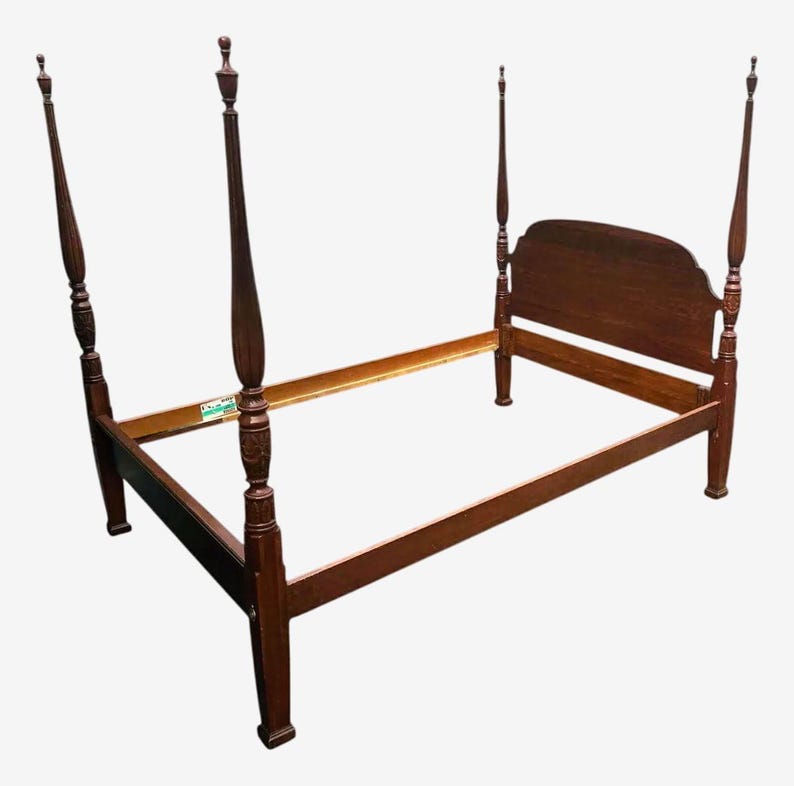 Vintage Queen Size Solid Cherry Wood Four Poster Rice Bed - Late 20th ...