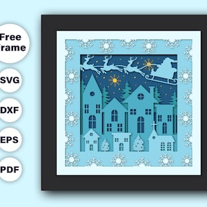Christmas Winter Village schaduwdoos, 3D CHRISTMAS VILLAGE Shadow Box Svg - Cricut-bestanden, Card Stock Svg, silhouetbestanden - 3DCutFiles
