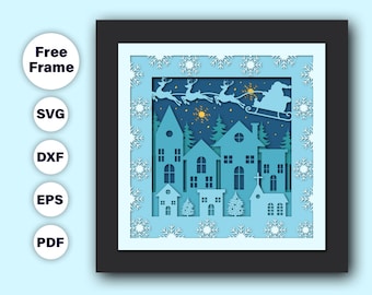 3D Christmas Village Shadow Box SVG: Cricut, Silhouette Files (Digital Download)