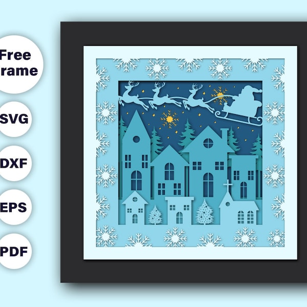 Christmas Winter Village shadow box, 3d CHRISTMAS VILLAGE Shadow Box Svg - Cricut Files, Cardstock Svg, Silhouette Files - 3DCutFiles