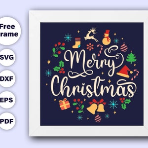 3D Merry Christmas Shadow Box, Christmas Shadow Box, Christmas Shadow Box-sjabloon, kerstpapier snijbestanden, Christmas Svg Shadow Box