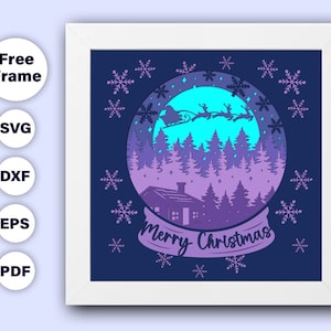 Frohe Weihnachten Schneekugel Schattenbox svg, Weihnachten Schattenbox, Santa Schneekugel Schattenbox, Scherenschnitt-Sofortdownload-Vorlage Dateien