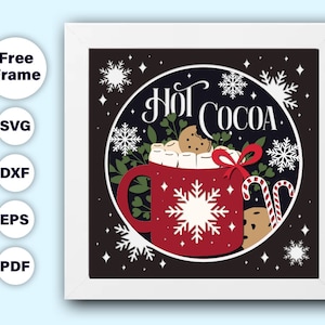 3d hot cocoa shadow box svg, 3d shadow box svg, winter shadow box svg, cardstock cut file, cricut svg cut file, shadow box gift for friend