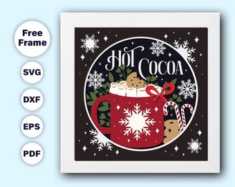 3D Hot Cocoa Shadow Box SVG: Winter Paper Cut File (Digital Download)