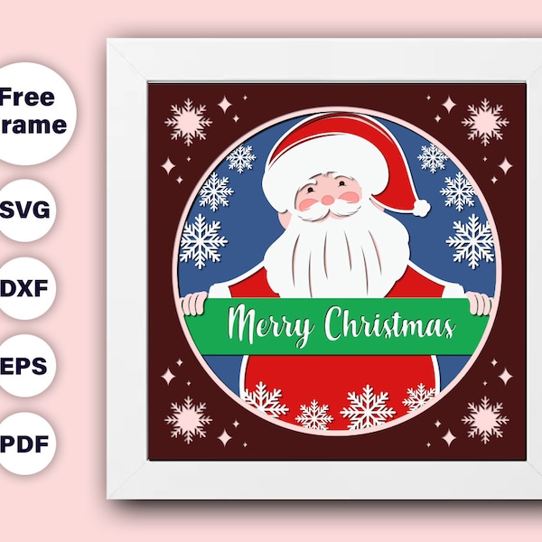 3d Merry Christmas Santa shadow box, Santa shadow box, 3d Merry Christmas, 3d shadow box, shadow box svg, 3dcutfiles, cardstock svg file