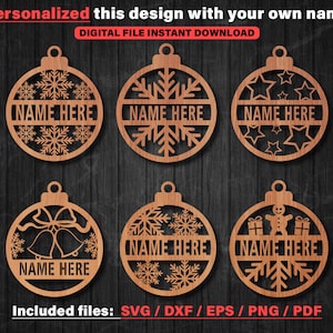 Fiocchi di neve divisi personalizzati, file tagliati al laser per Natale, questo disegno con il tuo nome, download immediato, inviami un messaggio per il nome e il carattere