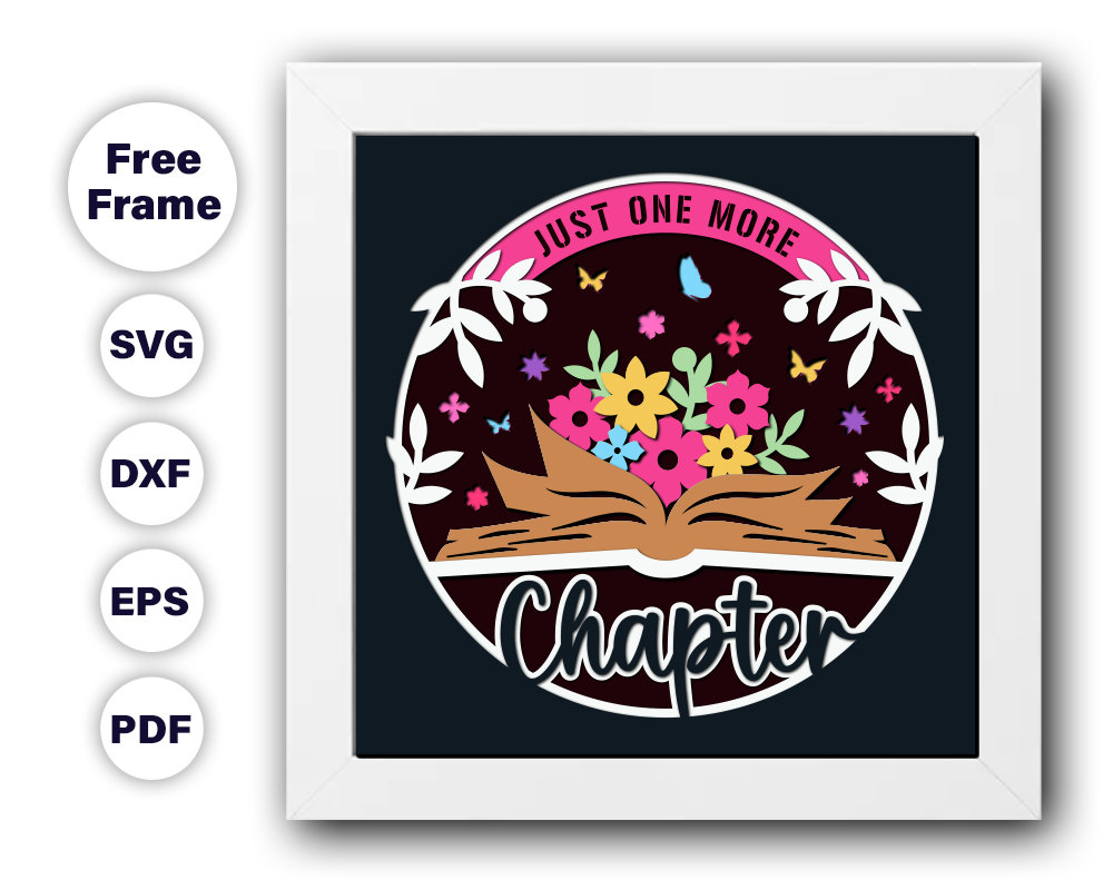 Buchliebhaber Schattenbox SVG: Florales Kapitel Design (Digitaler Download)