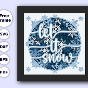Caja de sombra de copos de nieve de invierno 3D SVG, copos de nieve SVG, caja de sombra de copos de nieve, caja de sombra "Deja que nieve", caja de sombra navideña, caja de sombra de invierno