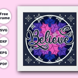Caja de sombras navideña 3D "Cree" SVG, Caja de sombras navideña "Poinsettia" SVG, Archivos de Cricut, Archivos de cartulina SVG, Archivos de silueta