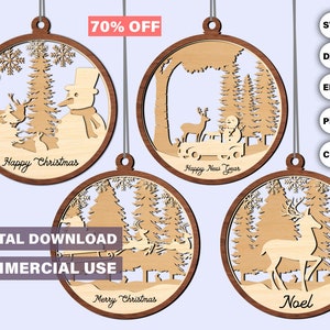 Christmas Balls Tree Decorations Svg, Craft Hanging Bauble, Snowy Scene Deer carving stencil laser cut Digital Download, Christmas ornament