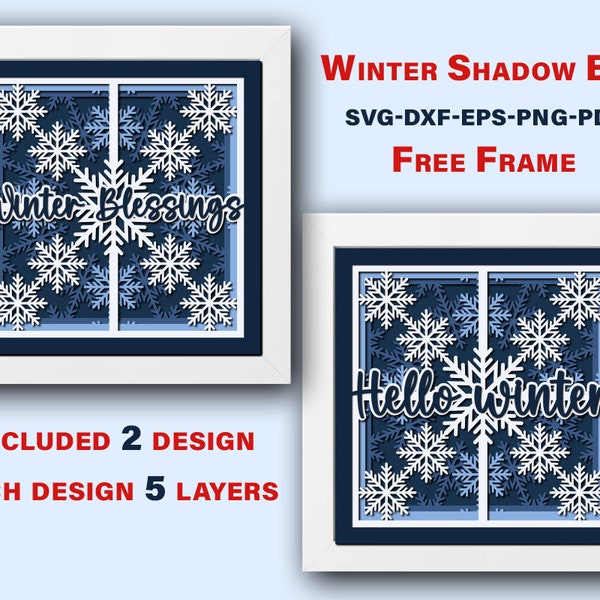 3D winter snowflakes shadow box svg bundle, hello winter shadow box, winter blessings shadow box svg dxf pdf digital file instant download