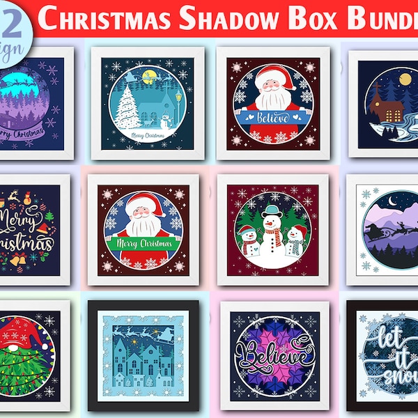 3d Christmas shadow box bundle, 3d shadow box svg, Mega shadow box bundle, merry christmas tree santa winter shadow box, Instant download