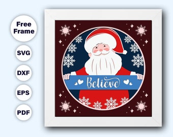 サンタのクリスマスシャドーボックス SVG: 3D ペーパークラフト