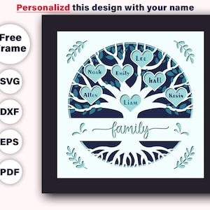 Svg personalizzabile 3D FAMILY Tree Shadow Box, scatola ombra nome personalizzato, regalo perfetto per anniversario, festa della mamma, albero genealogico, file Cricut 3d