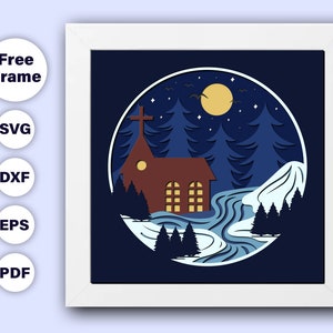 Noite Estrelada 3D Svg, Caixa de Sombras Noite Estrelada Svg - Arquivos Cricut, Cartão Svg, Arquivos Silhouette, Caixa de Sombras 3D Svg, Natal Svg - 3DCutFiles