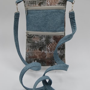 Bolso bandolera hecho a mano con cremallera para teléfono móvil azul gris