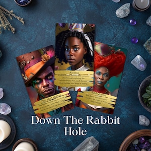 Down The Rabbit Hole - Alisha&#39;s Journey In Wonderland Oracle Deck|  Black African American Oracle Cards| Black themed Oracle Cards | Fantasy
