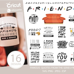 berühmte Freunde Zitate Freunde SVG-Datei Cricket Freunde TV-Serie Zitate SVG-Datei Silhoutte Freunde Serie Zitate PNGbundle