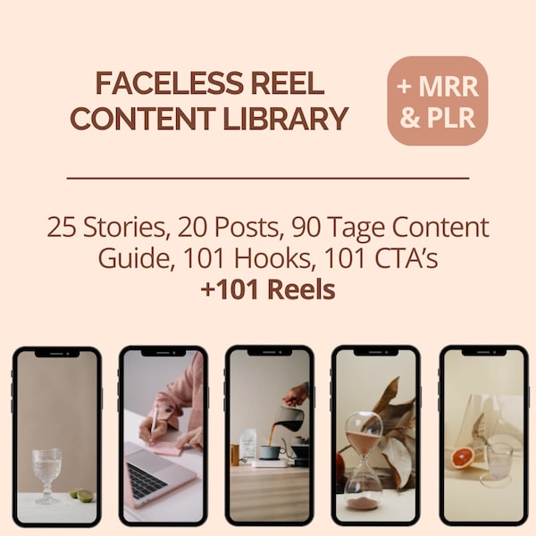 All you need - faceless bundle in German - 101 ready-made reels, 90 days of content, 101 hooks, 101 CTA's, 25 story covers, 20 Instagram posts