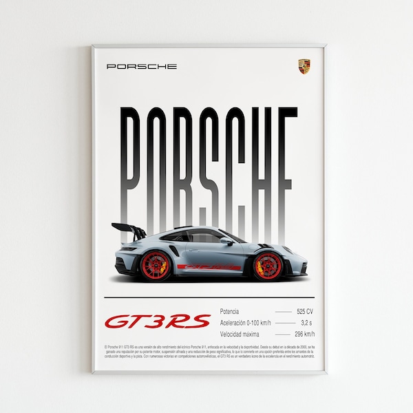 Póster Porsche GT3 Rs / Impresión de arte de pared / Póster de alta calidad