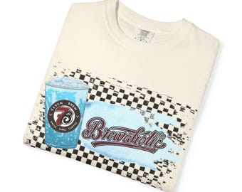 Brewaholic | Blue Coffee Cup Checkered Graphic T-Shirt | Comfort Colors