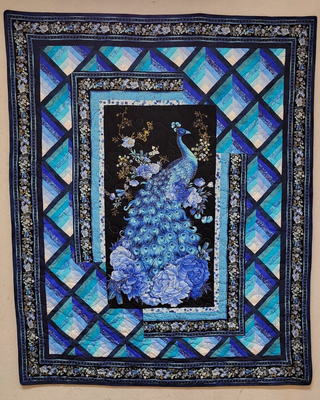 Blue Peacock Lap Quilt Etsy