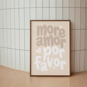 Amor Por Favor Boho Beige maximalistische muurkunst - grote pastelkleurige eclectische print - Dopamine Decor Love Quote poster, instant download
