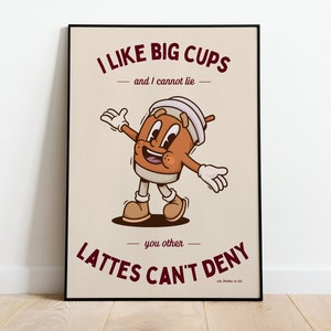 Me gustan las tazas grandes cocina pared arte carrito de bar impresión - divertido retro cafetería bar cartel - cita de espresso digital - decoración de la cocina imprimible