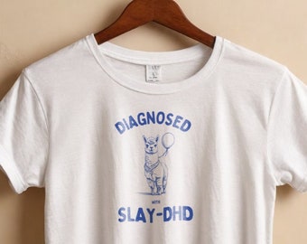 Gediagnosticeerde Slay-DHD - Geestelijke gezondheid shirt, Silly Meme Shirts, Y2k Shirt, Grappige T-shirt ADHD, rare y2k top, Alpaca geschenken, geestelijke gezondheid tees,