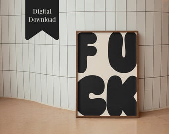 F*ck large retro Wall art, Funny Wall print, beige black Retro Decor, Colorful Digital Download, Large Printable Art, Downloadable Prints