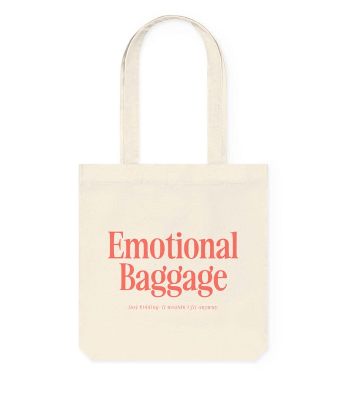 Sac Fourre-tout Réutilisable En Coton - Message Humoristique 'Emotional Baggage' - 40,6x35,6 Cm - Pour Courses, Quotidien - 7 Couleurs