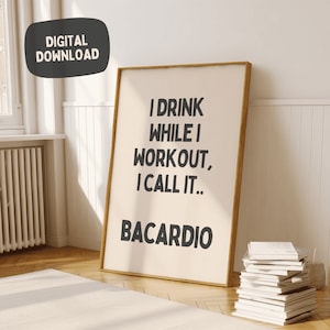 Quirky Home Decor - Bar Cart Art - Bacardio Fitness Wall Art Print - Digital Download