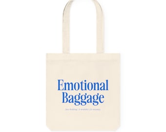 GRAPPIG Quote Canvas TOTE BAG - Emotionele bagage - Herbruikbare boodschappentas, milieuvriendelijke boodschappentas, geweven strandhandtassen - Blauw