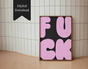 F*ck large retro Wall art, Funny Wall art, purple black Retro Decor, Colorful Digital Download, Large quirky poster , PRINTABLE Prints